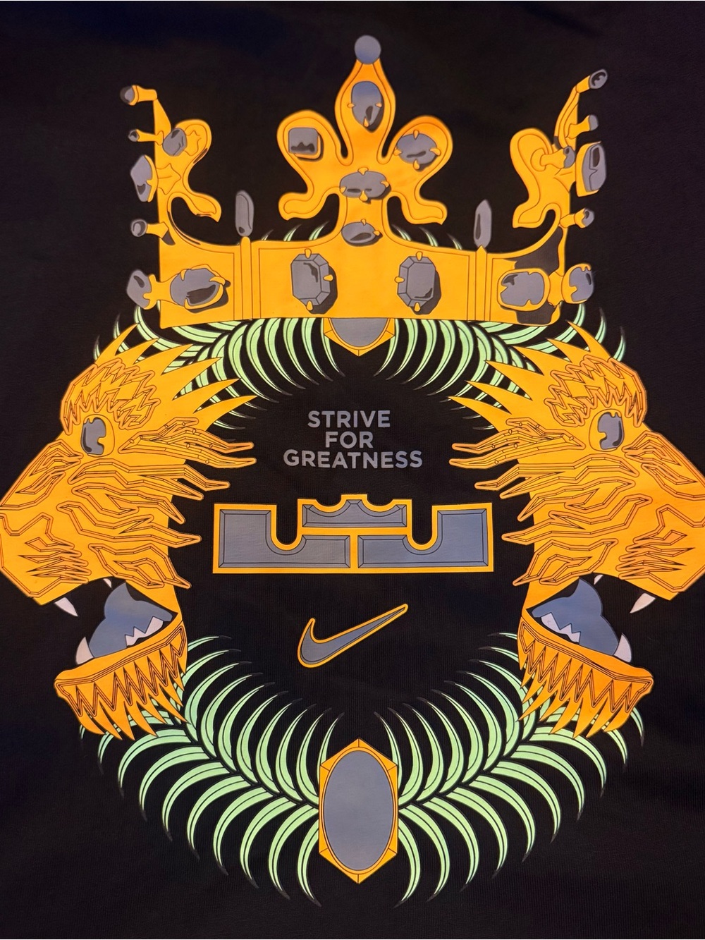 Nike Black Graphic Tee with Yellow and Neon Green LeBron Design #Lebron #King